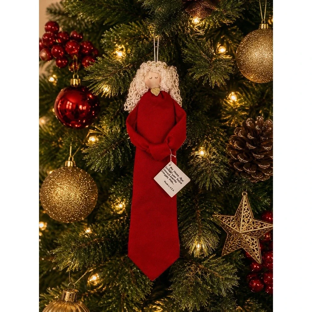 Red Necktie‎ Angel Ornament Christian Decor Psalm 91:11 Gift vintage Christmas